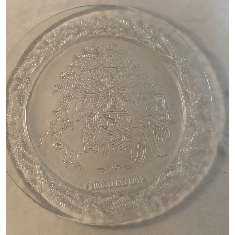 Vintage 1984 Ethan Allen Christmas Frosted Glass Serving Platter 13" Holiday...